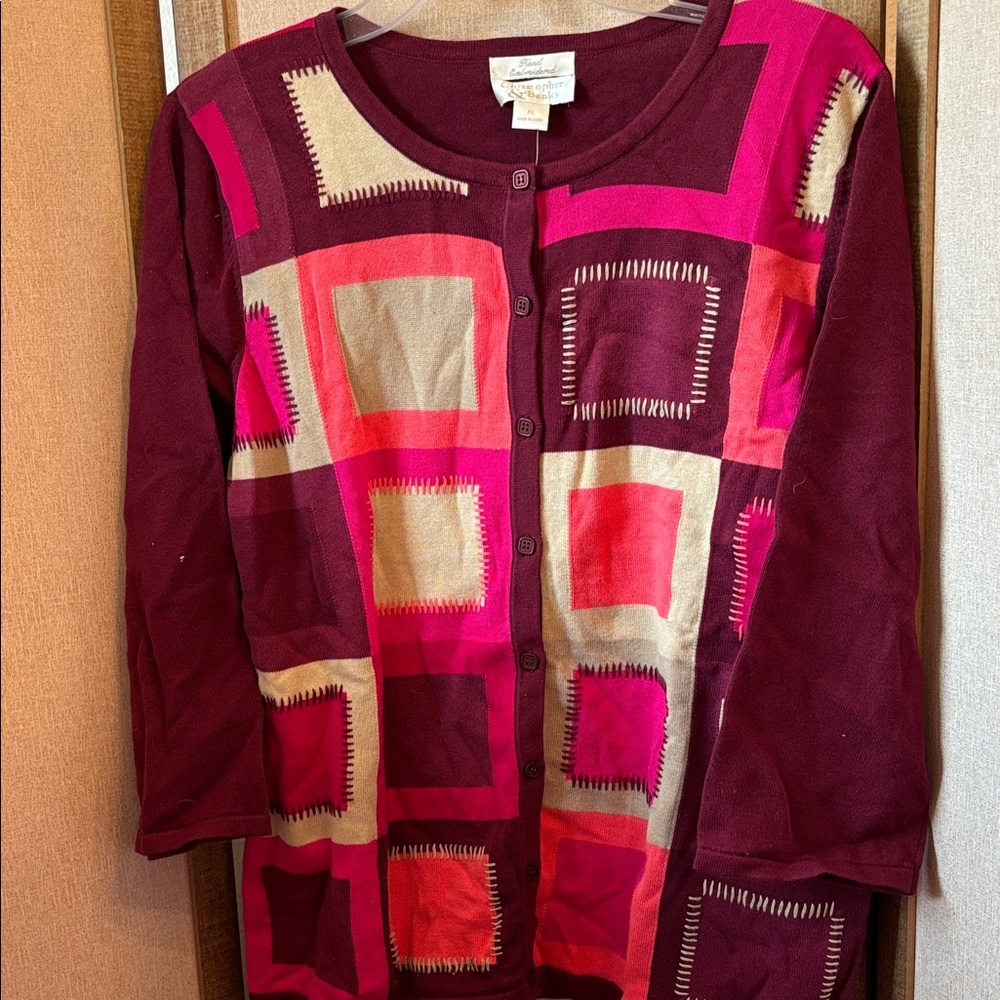 FINAL MARKDOWN Christopher & Banks patchwork look Knit Sweater xl NWT